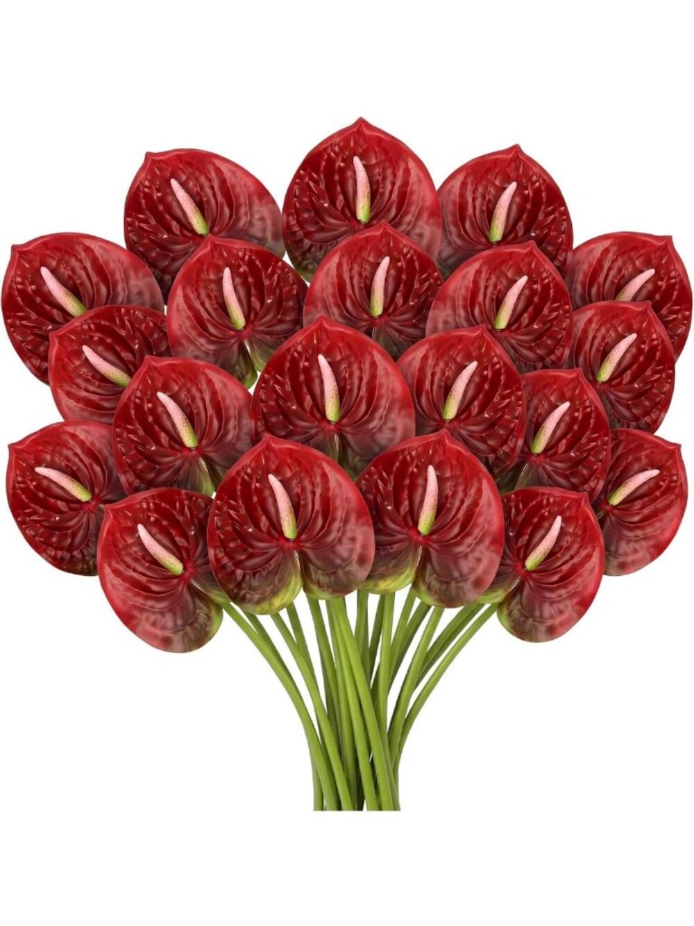 20 Pcs Gradient Red Artificial Anthurium Flowers, 23.6 Inch Home Decor